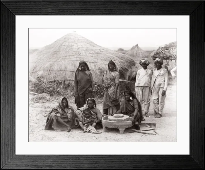 Framed Print : c. 1880 India - India village group milling grain Framed Print : c. 1880 India - India village group milling grain