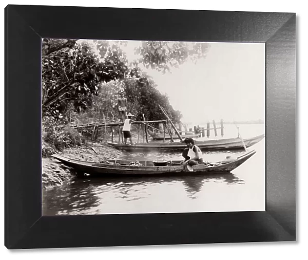c. 1890 South East Asia portrait - men in boats