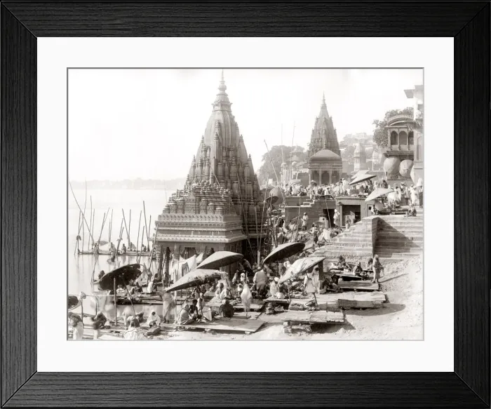 Framed Print : c. 1880s India - ghats on Ganges river at Benares Varanasi Framed Print : c. 1880s India - ghats on Ganges river at Benares Varanasi