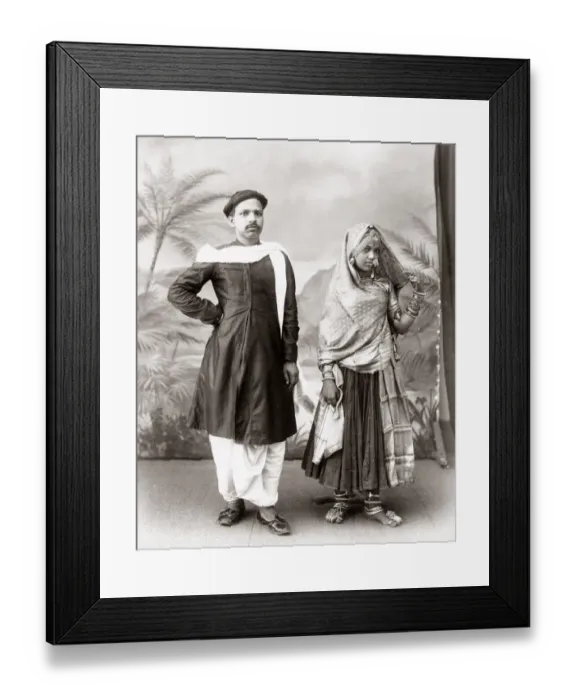 Framed Print : c. 1880s India - man and wife from Bombay Mumbai Framed Print : c. 1880s India - man and wife from Bombay Mumbai