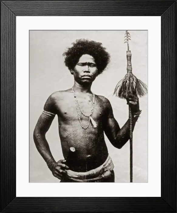Framed Print : Probably the Philippines - man ritual scarring and spear Framed Print : Probably the Philippines - man ritual scarring and spear