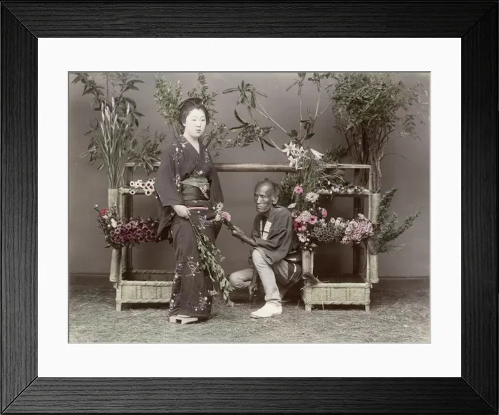 Framed Print : Japan - a flower vendor and customer Framed Print : Japan - a flower vendor and customer