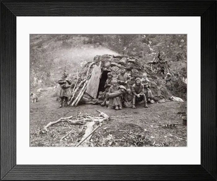 Framed Print : Sami family outside their home, Norway Framed Print : Sami family outside their home, Norway
