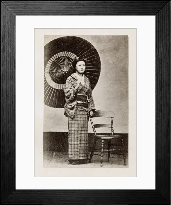 Framed Print : Early Japanese portrait: woman with umbrella Framed Print : Early Japanese portrait: woman with umbrella