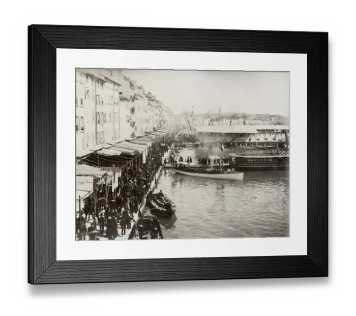 Framed Print : City wharf, busy with boats, probably France or Italy Framed Print : City wharf, busy with boats, probably France or Italy