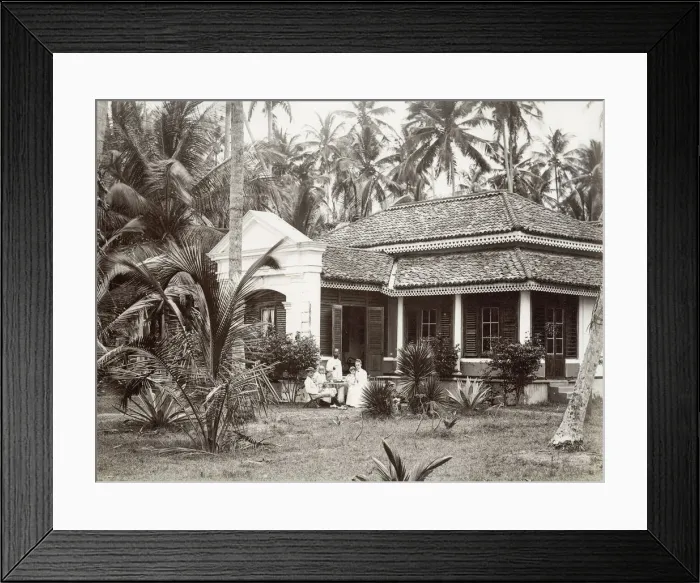 Framed Print : European family outside their colonial bungalow