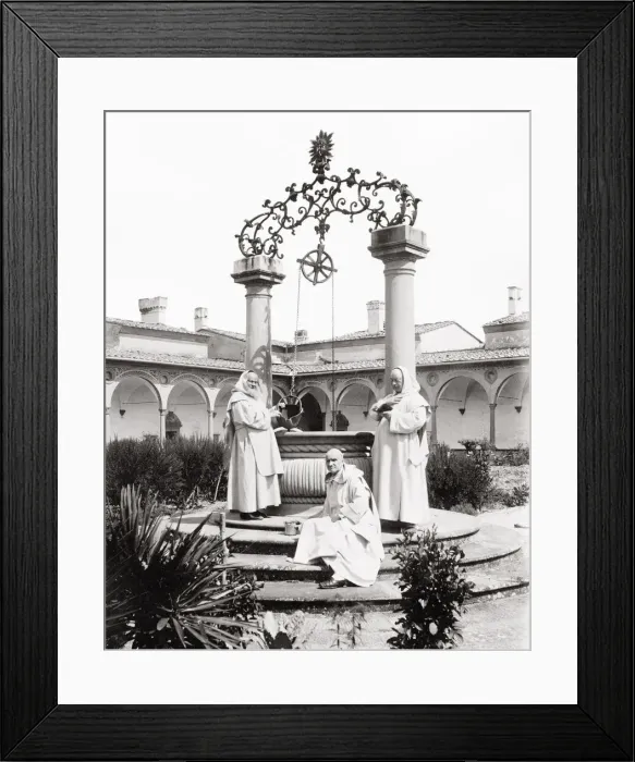 Framed Print : Certosa Monastery, Florence, Carthusian monks at the well Framed Print : Certosa Monastery, Florence, Carthusian monks at the well