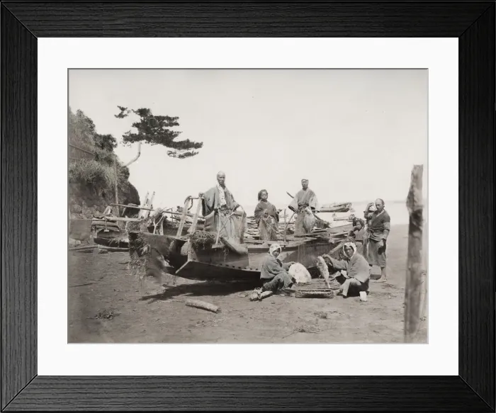 Framed Print : Fishermen with boats, fishing nets Japan Framed Print : Fishermen with boats, fishing nets Japan