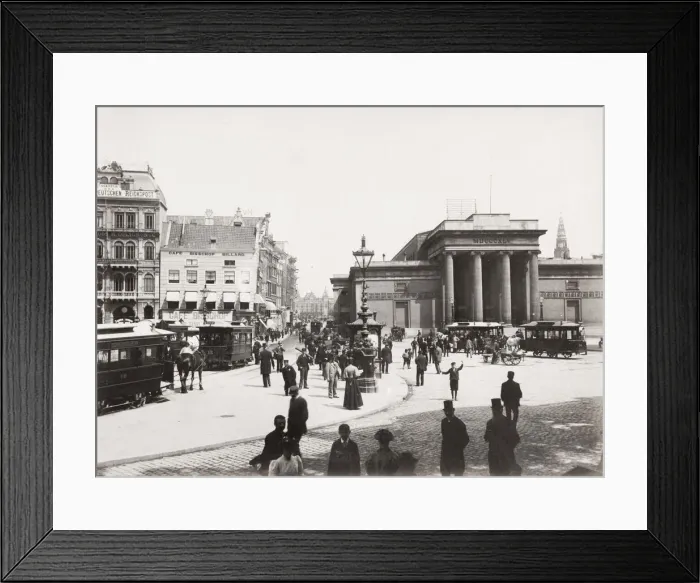 Framed Print : Amsterdam, crowded street with pedestrians, historic buildings Framed Print : Amsterdam, crowded street with pedestrians, historic buildings