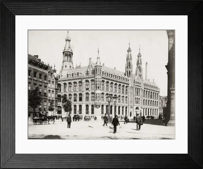 Framed Print : Amsterdam, crowded street with pedestrians and historic buildings Framed Print : Amsterdam, crowded street with pedestrians and historic buildings