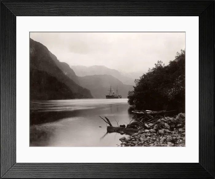 Framed Print : c. 1890s boat in the Sound at Wet Jacket Arm, New Zealand Framed Print : c. 1890s boat in the Sound at Wet Jacket Arm, New Zealand
