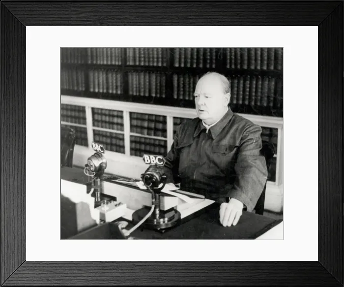 Framed Print : WWII British Prime Minster Winston Churchill, radio broadcast Framed Print : WWII British Prime Minster Winston Churchill, radio broadcast
