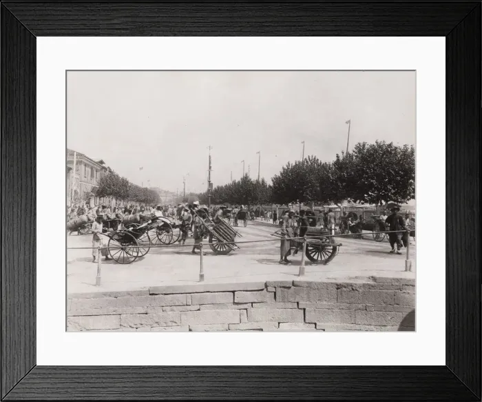 Framed Print : Hand carts and rickshaws on the Bund, Shanghai, China Framed Print : Hand carts and rickshaws on the Bund, Shanghai, China