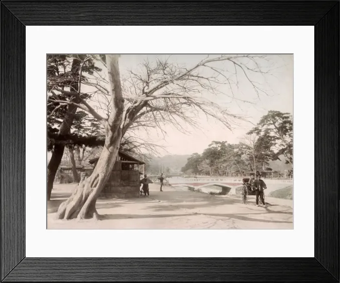 Framed Print : c. 1880s Japan - bridge, canal at Minatogawa Kobe Framed Print : c. 1880s Japan - bridge, canal at Minatogawa Kobe