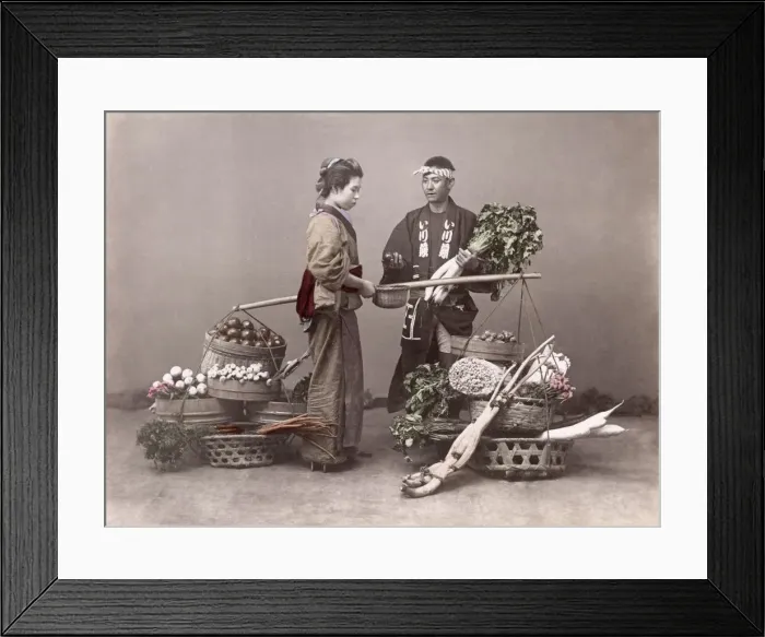 Framed Print : c. 1880s Japan - vegetable seller Framed Print : c. 1880s Japan - vegetable seller