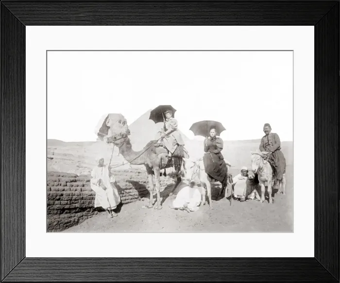 Framed Print : Tourists at the Sphinx with camel and donkey, Egypt, c. 1900 Framed Print : Tourists at the Sphinx with camel and donkey, Egypt, c. 1900