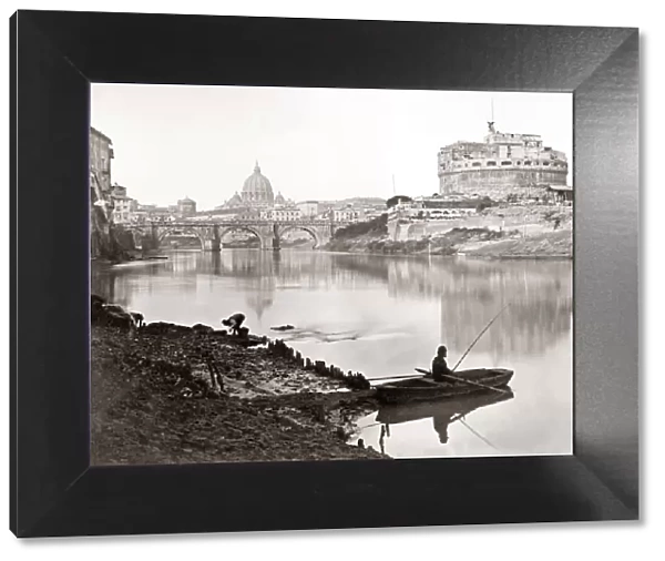 Fisherman on the River Tiber, Rome, Italy