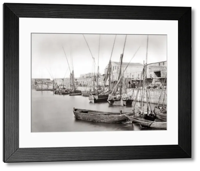 Framed Print : Boats at wharves, Alexandria, Egypt, c. 1880 s Framed Print : Boats at wharves, Alexandria, Egypt, c. 1880 s