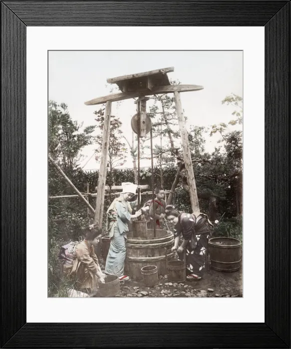 Framed Print : c. 1880s Japan - young women drawing water from a well Framed Print : c. 1880s Japan - young women drawing water from a well