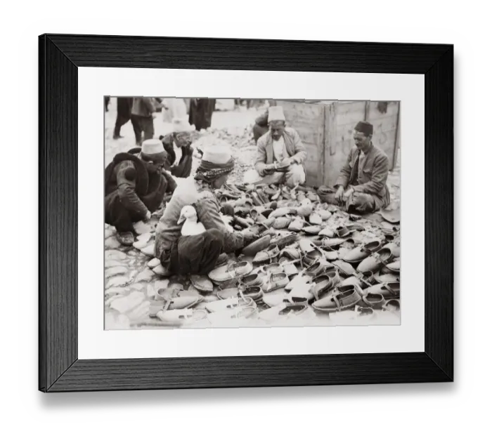 Framed Print : Market, Tirana, Albania, 1933, shoe seller and duck Framed Print : Market, Tirana, Albania, 1933, shoe seller and duck