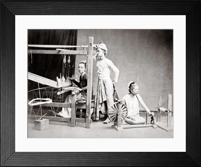 Framed Print : India - weaving material and spinning thread, prob. Burma Framed Print : India - weaving material and spinning thread, prob. Burma