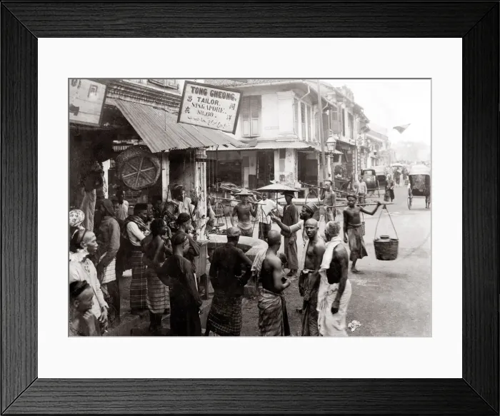 Framed Print : c. 1880 - street scene in Singapore, tailors shop Framed Print : c. 1880 - street scene in Singapore, tailors shop
