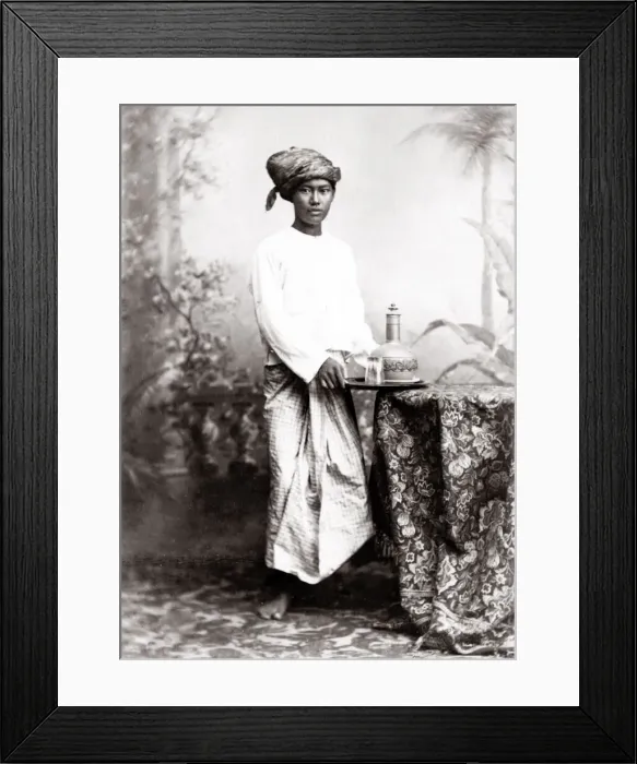 Framed Print : Singapore - Malaysian servant boy with tray of drinks Framed Print : Singapore - Malaysian servant boy with tray of drinks