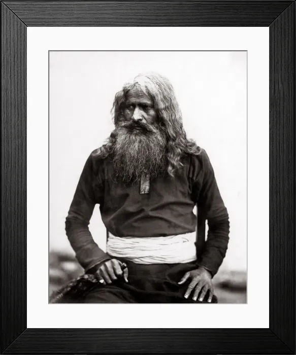 Framed Print : c. 1860s India - tribal man with impressive beard