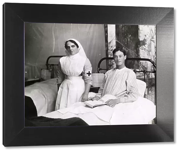 WWI: soldier in military hospital, with nurse