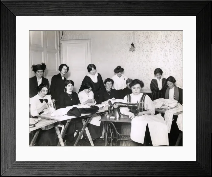 Framed Print : WWI: women making garments for soldiers, France Framed Print : WWI: women making garments for soldiers, France