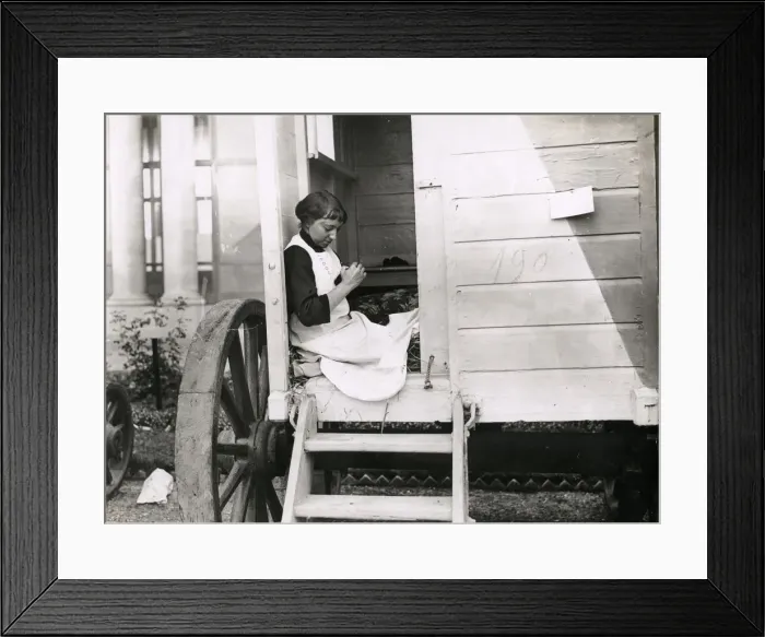 Framed Print : WWI: refugee living in beach hut, Ostend Framed Print : WWI: refugee living in beach hut, Ostend