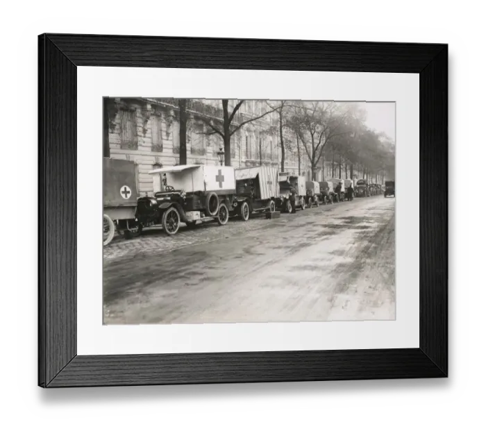 Framed Print : WWI: British Red Cross ambulances in Paris Framed Print : WWI: British Red Cross ambulances in Paris