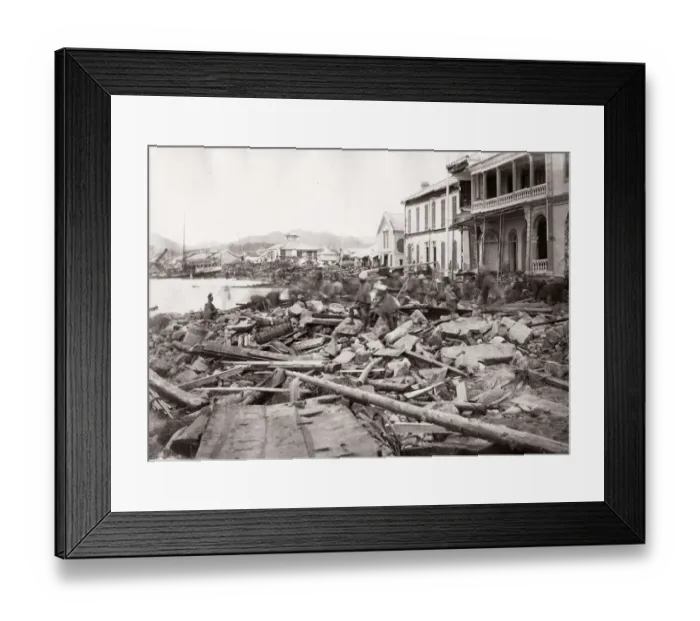 Framed Print : 1871 Japan - the Bund at Kobe after the typhoon - from The Far East magazine Framed Print : 1871 Japan - the Bund at Kobe after the typhoon - from The Far East magazine