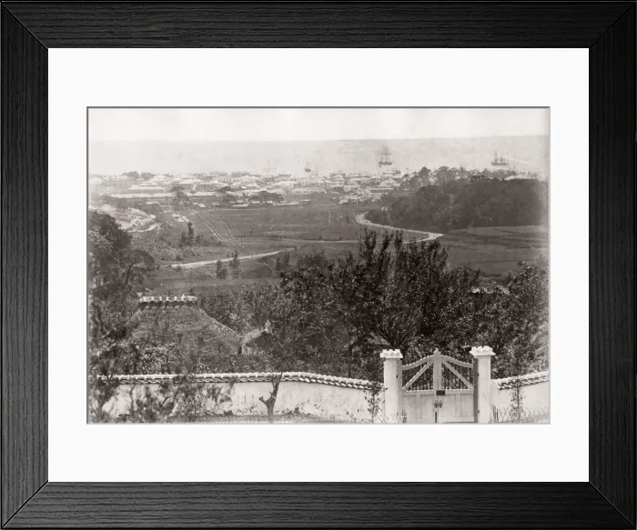Framed Print : 1871 Japan - Kobe and Hiogo showing the old racecourse - from The Far East magazine Framed Print : 1871 Japan - Kobe and Hiogo showing the old racecourse - from The Far East magazine