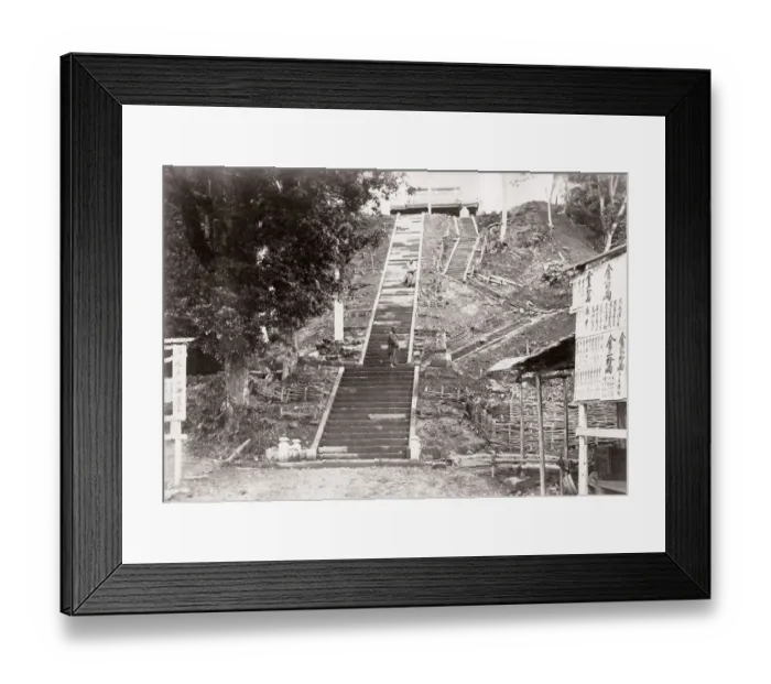 Framed Print : 1871 Japan - temple steps at Fudosama Negishi - from The Far East magazine