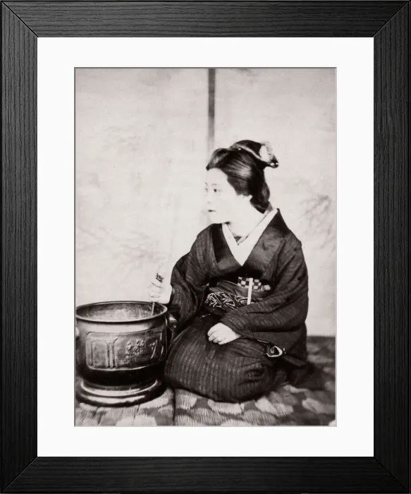 Framed Print : c. 1871 Japan - tea house attendant - from The Far East magazine Framed Print : c. 1871 Japan - tea house attendant - from The Far East magazine