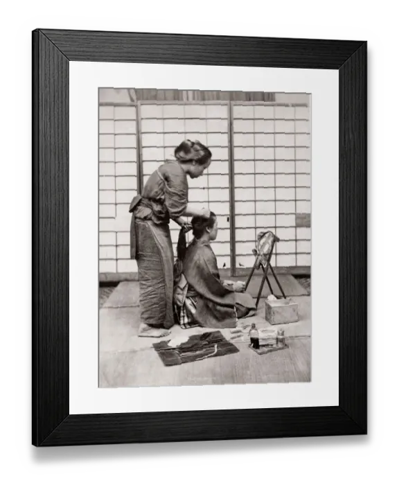 Framed Print : c. 1871 Japan - female hairdresser - from The Far East magazine Framed Print : c. 1871 Japan - female hairdresser - from The Far East magazine