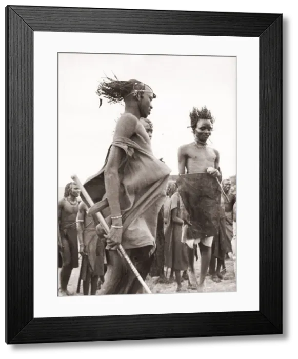 Framed Print : 1940s East Africa Kenya Msai tribe warriors Framed Print : 1940s East Africa Kenya Msai tribe warriors