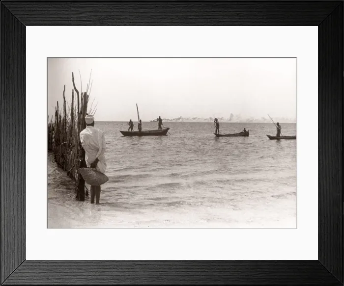 Framed Print : 1940s East Africa - fishermen and boats off Mombasa Framed Print : 1940s East Africa - fishermen and boats off Mombasa