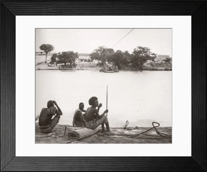 Framed Print : 1940s East Africa - ferry across Juba river, Bardera, Somalia Framed Print : 1940s East Africa - ferry across Juba river, Bardera, Somalia