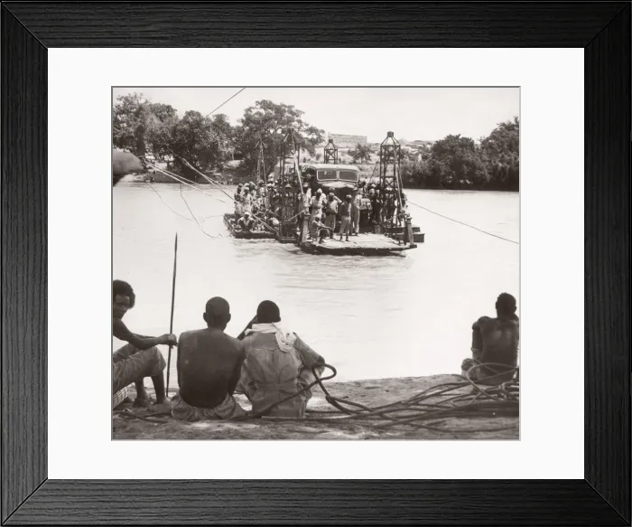 Framed Print : 1940s East Africa - ferry across Juba river, Bardera, Somalia Framed Print : 1940s East Africa - ferry across Juba river, Bardera, Somalia