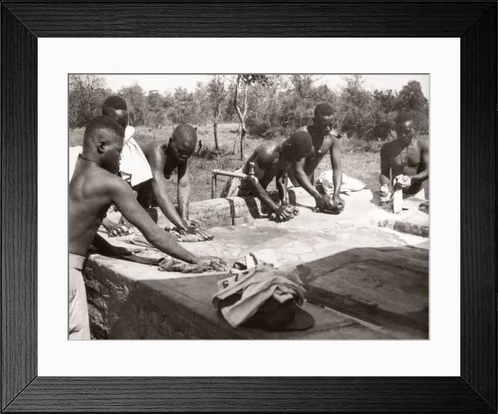 Framed Print : 1940s East Africa - askari soldiers washing clothes Framed Print : 1940s East Africa - askari soldiers washing clothes