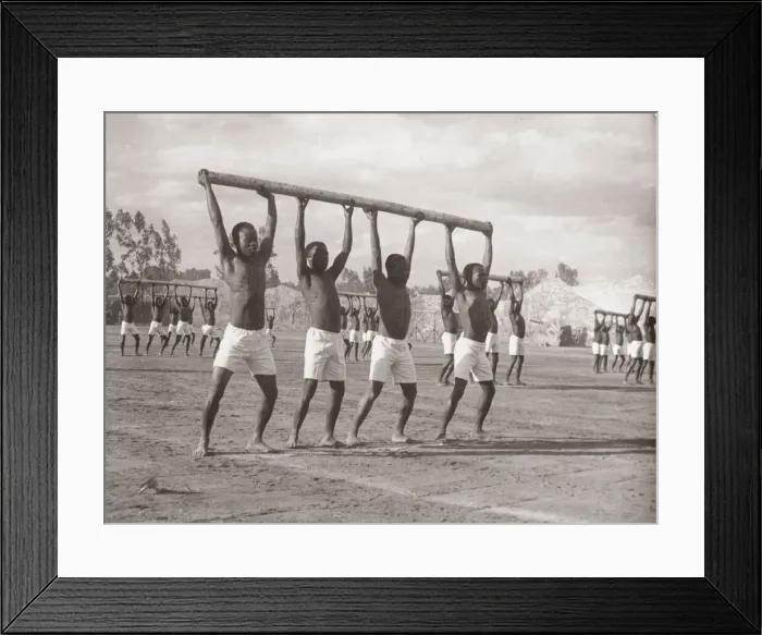 Framed Print : 1940s East Africa - askari soldiers doing physical training Framed Print : 1940s East Africa - askari soldiers doing physical training