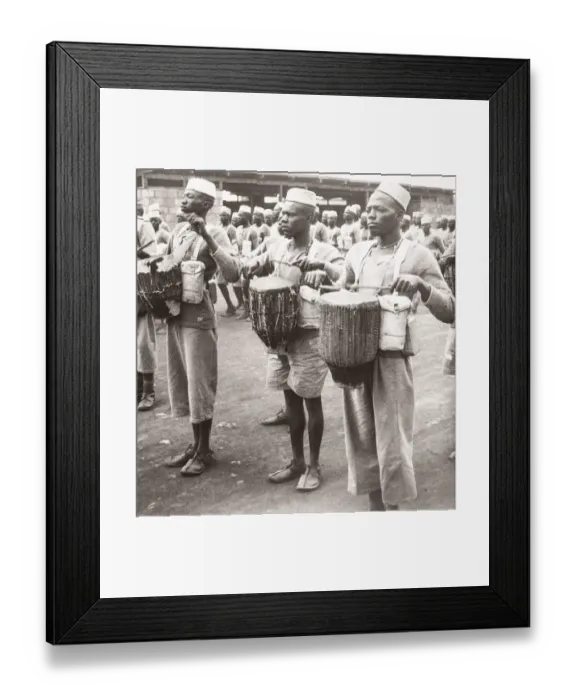 Framed Print : 1940s East Africa - military drums, training camp, Kenya Framed Print : 1940s East Africa - military drums, training camp, Kenya