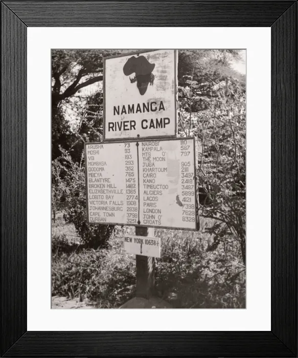 Framed Print : 1940s East Africa - Namanga River camp road sign Framed Print : 1940s East Africa - Namanga River camp road sign