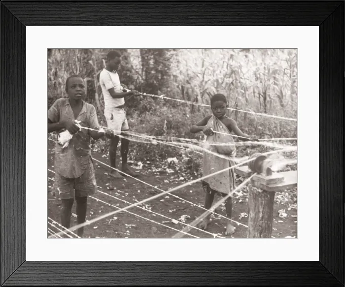 Framed Print : 1940s East Africa - children making sisal rope Framed Print : 1940s East Africa - children making sisal rope