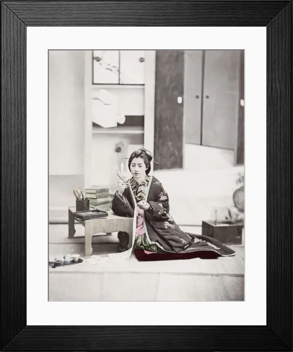 Framed Print : Japan - young woman writing on a scroll Framed Print : Japan - young woman writing on a scroll