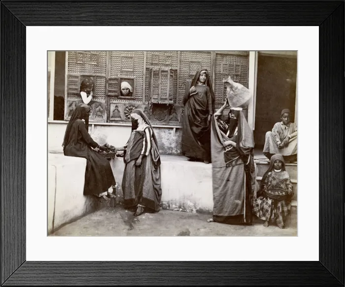 Framed Print : Egypt; interior of a courtyard, veiled women and children Framed Print : Egypt; interior of a courtyard, veiled women and children