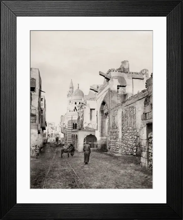 Framed Print : Street scene in Old Cairo with mosque and minarets Framed Print : Street scene in Old Cairo with mosque and minarets