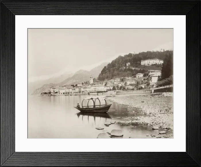 Framed Print : c. 1880s - boat on the shore of Lake Como at Bellagio, Italy Framed Print : c. 1880s - boat on the shore of Lake Como at Bellagio, Italy